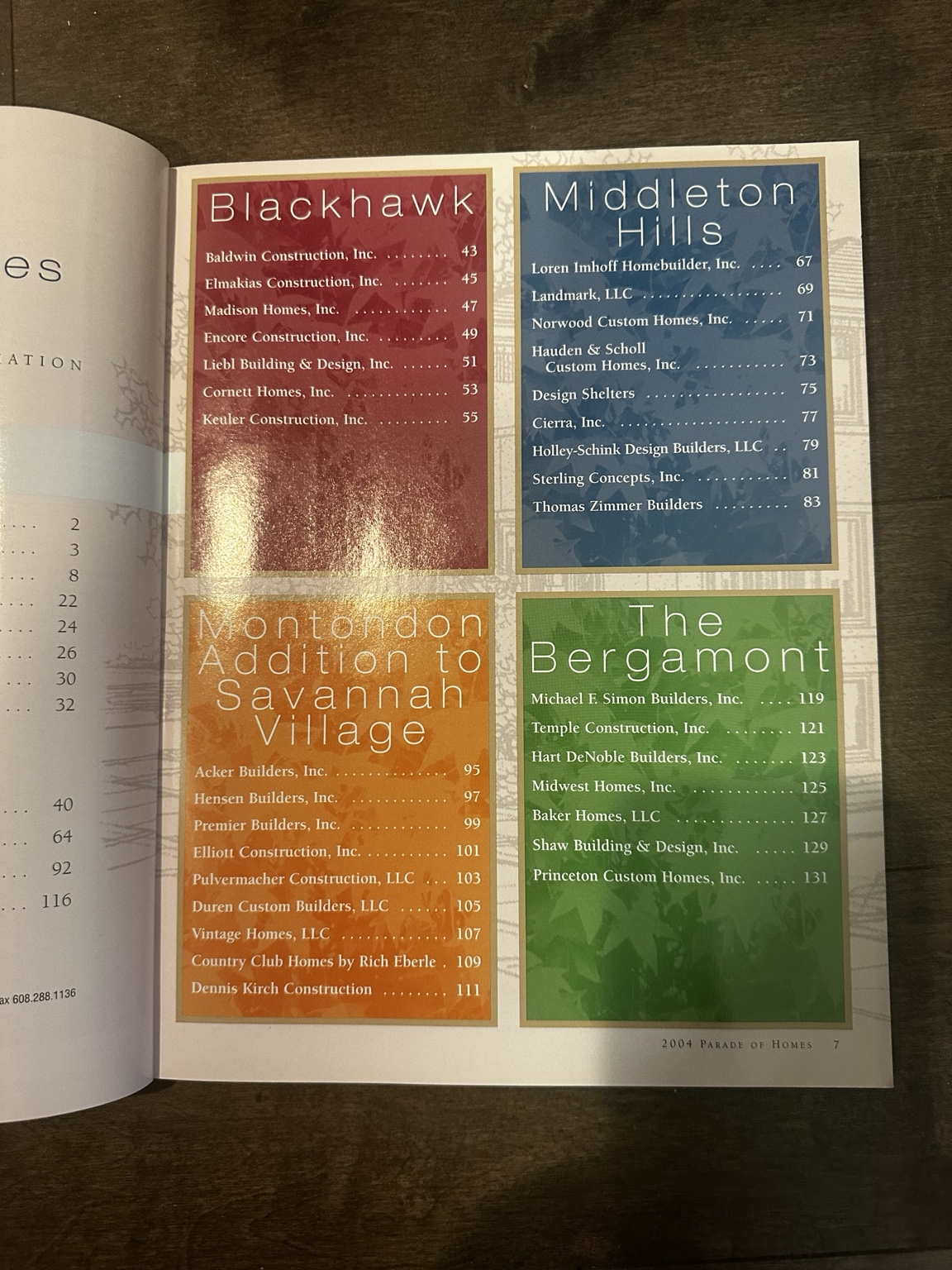 2004 Parade of Homes directory listing Elmakias Construction in Blackhawk