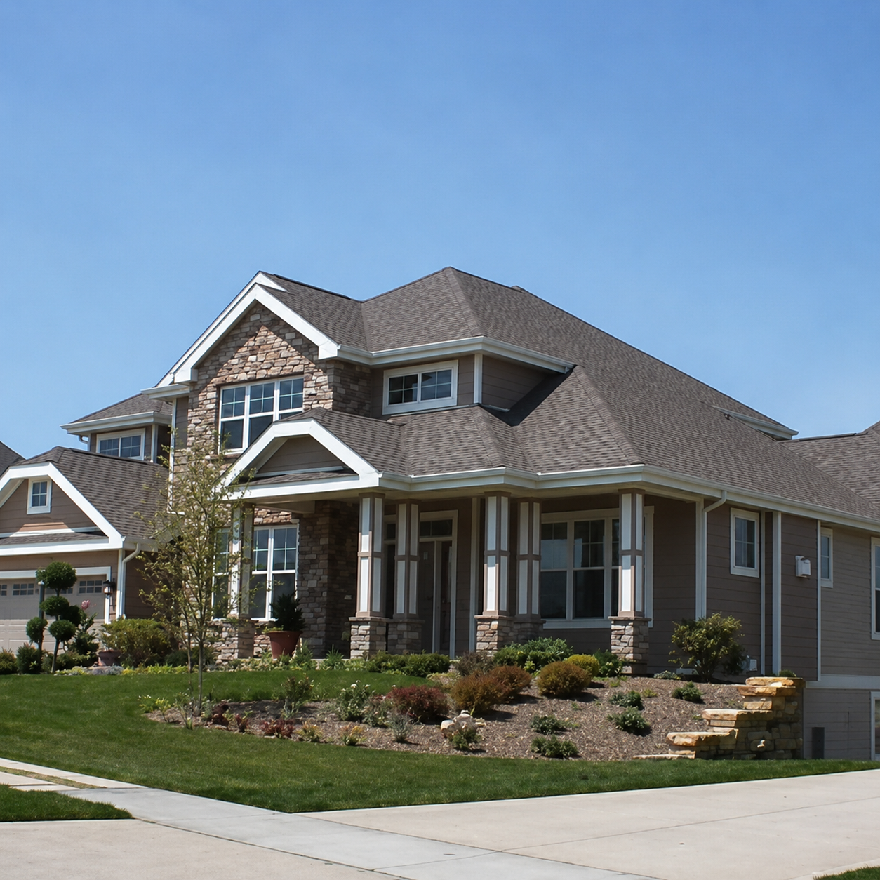 Angled exterior view of the completed 2004 Parade Home